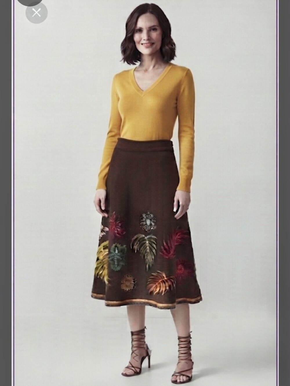 SILKLAND A-LINE Embroidered Brown Skirt